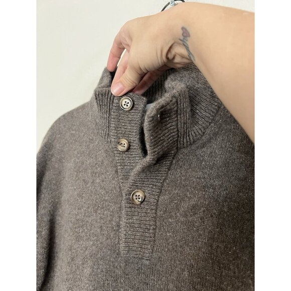 Ledbury Bebinsale 3 Button Brewer Mockneck Sweater 100% Wool Size XL Brown - Picture 6 of 15